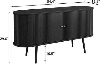 Furniouse 54.4''W Buffet Cabinet with Storage Fluted Sideboard Cabinet with Doors & 4 Shelf Storage for Living Room, Hallway, Kitchen, Black