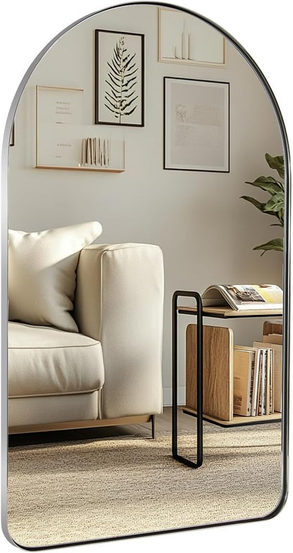 ANDY STAR Arch Mirror, 24" x 38" Arched Chrome Mirror in Stainless Steel Metal Frame, Chrome Bathroom Mirror for Wall, Arch Top Rounded Corner 1" Deep Set Design Wall Mount Hangs Vertical