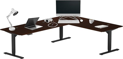 Progressive Desk Stand Up Height Adjustable Standing Desk - L Shaped 85" x 72" Corner Computer Rising Workstation Electric Table - Roasted Walnut, Black Frame