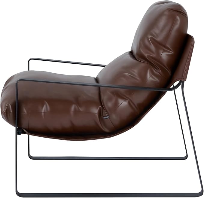VEVOR Accent Chair, Modern PU Leather Armchair, Cozy Upholstered Chair, with Soft Foam Cushioning, Sturdy Metal Frame, and Detachable Cushion, for Living Room, Bedroom, Reading Room, Office, Brown