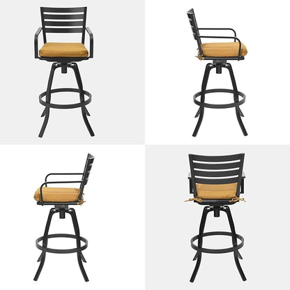 Pellebant 29.5" Outdoor Bar Stools Set of 8, Aluminum Swivel Patio Bar Height Stools with Footrest & Backrest,Rust-Proof Patio Stool Chairs for Deck Lawn Garden,Teak