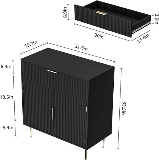 Sideboard Buffet Cabinet with 2 Doors & Drawer, Coffee Bar with Adjustable Shelves, Liquor Cabinet with Storage, Accent Cabinet Console Table for Living Dining Room, Black
