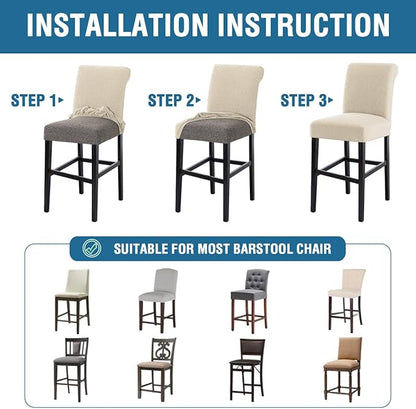 H.VERSAILTEX 100% Waterproof Bar Stool Covers Rectangular Pub Counter Stool Chair Covers Washable Counter Height Stool Seat Covers Jacquard Crizzle Pattern Removable High Chair Cover Set of 4, Ivory