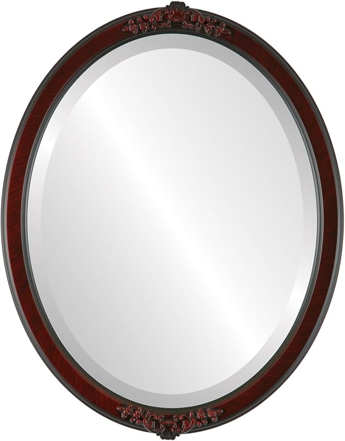 OVALCREST Oval Beveled Wall Mirror for Home Decor - Athena Style - Vintage Cherry - 26" x 22" Outside Dimensions