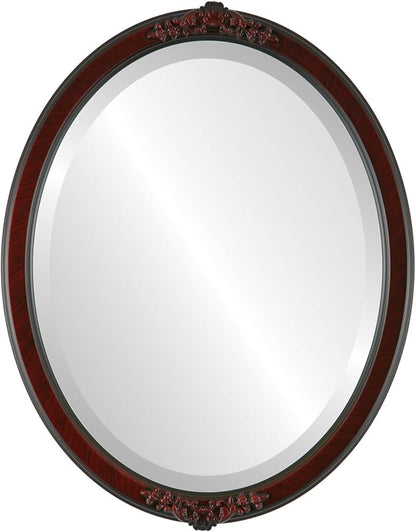 OVALCREST Oval Beveled Wall Mirror for Home Decor - Athena Style - Vintage Cherry - 26" x 22" Outside Dimensions