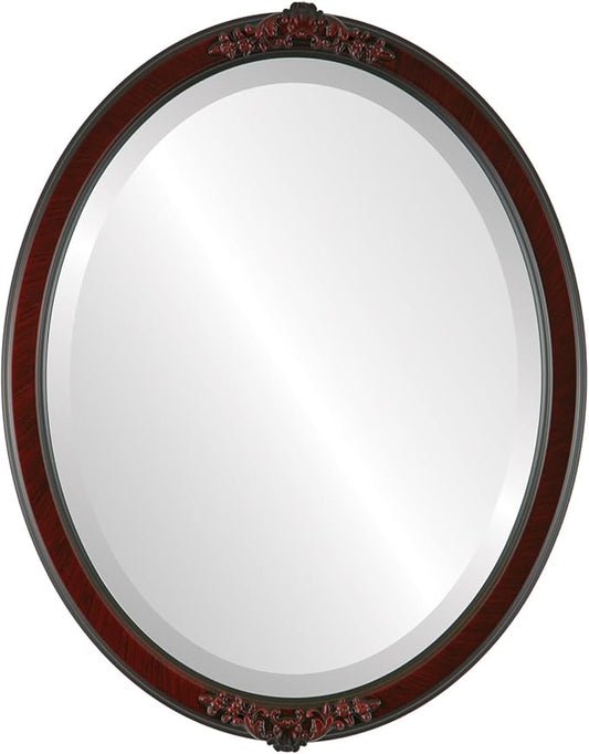OVALCREST Oval Beveled Wall Mirror for Home Decor - Athena Style - Vintage Cherry - 26" x 22" Outside Dimensions