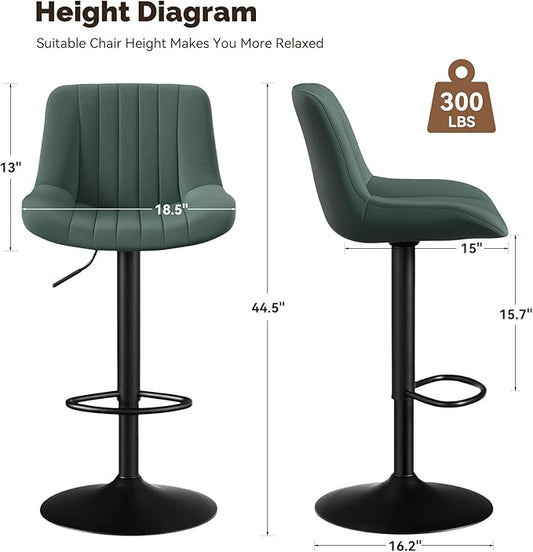 Nalupatio Bar Stools Set of 4, Adjustable Modern Swivel Bar Stools with Backs, Counter Height Performance Fabric Island Chairs for Home Kitchen, Dark Green
