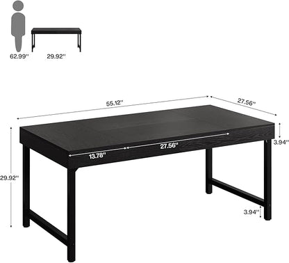 Tribesigns 55" Industrial Executive Desk for Home Office, Rustic Simple Computer Laptop Desk with Strong Metal Legs, Study Writing Table Business Workstation, Small Conference Table Black