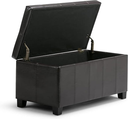 SIMPLIHOME Dover 36 inch Wide Contemporary Rectangle Storage Ottoman Bench in Tanners Brown Vegan Faux Leather, Assembled, For the Living Room, Entryway and Family Room