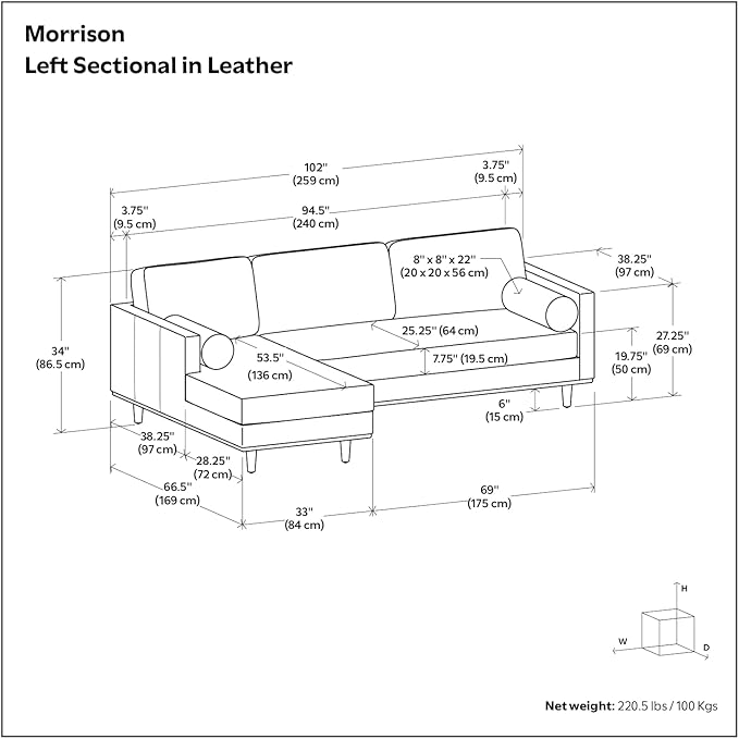 SIMPLIHOME Morrison Left Sectional Sofa in Full-Grain Genuine Leather, Sienna, 102-inches Wide, L-Shaped Leather Couch with Left Chaise for The Living Room and Family Room