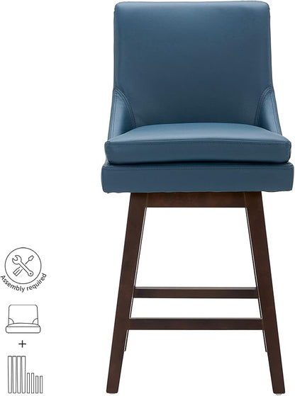 CHITA Counter Height Swivel Barstool with Back Set of 2, FSC Certified Upholstered Faux Leather Swivel Bar Stool, 26.8" H Seat Height, PU Leather in Dark Blue