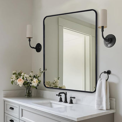 ANDY STAR Black Bathroom Mirror, 30x36 Inch Rounded Rectangle Mirror for Bathroom, Modern Tube Metal Framed Rectangular Mirror for Vanity, Contemporary Wall-Mounted Mirror with Explosion-Proof Film