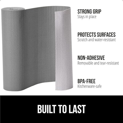 GORILLA GRIP Slip Resistant Drawer and Shelf Liner 2 Pack, Non Adhesive Water Resistant, Easy Clean and Trim, Smooth Surface Liners for Kitchen Cabinet, Shelves, Drawers, Pantry, 17.5 IN x 20 FT, Gray