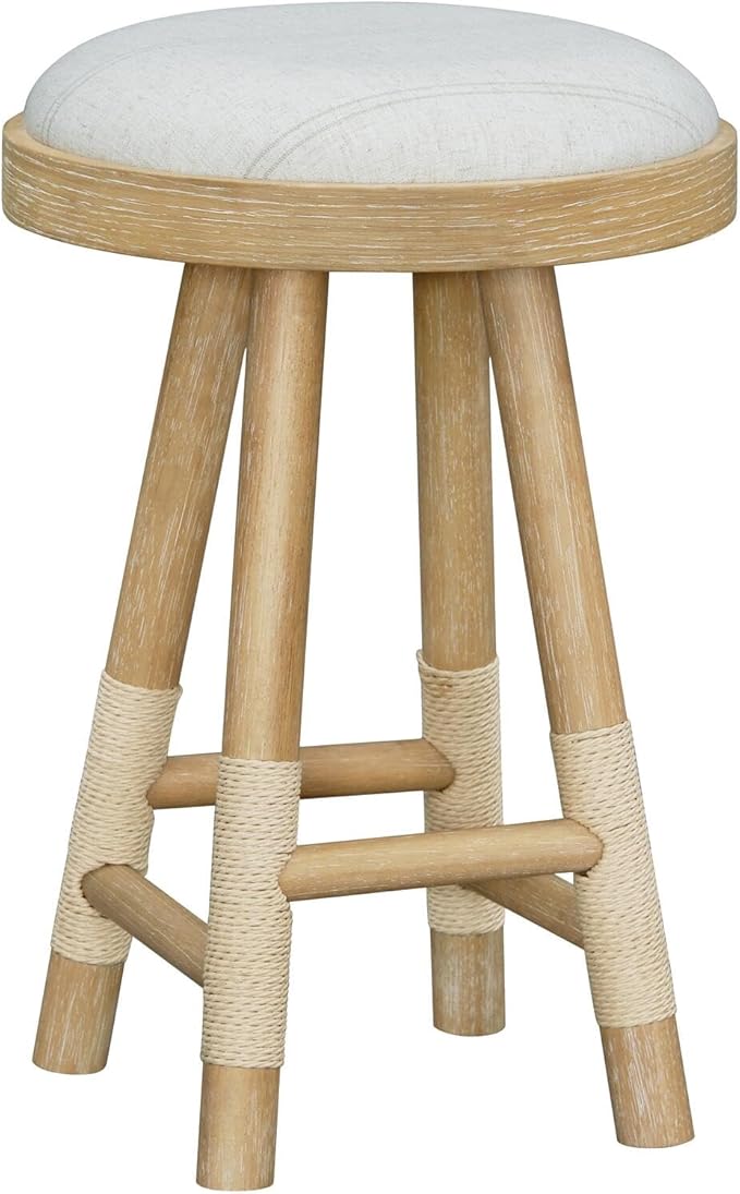 Livabliss x Becki Owens Esmarca Modern Coastal Stool, Grey/Tan, 26" H 17" W 17" D
