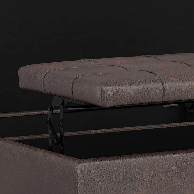 SIMPLIHOME Harrison 40 inch Wide Transitional Square Large Coffee Table Storage Ottoman in Distressed Brown Vegan Faux Leather, Assembled, for The Living Room and Bedroom