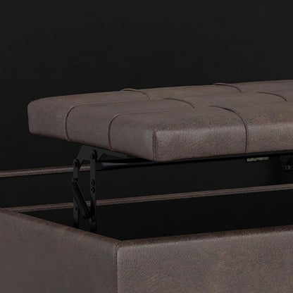 SIMPLIHOME Harrison 40 inch Wide Transitional Square Large Coffee Table Storage Ottoman in Distressed Brown Vegan Faux Leather, Assembled, for The Living Room and Bedroom