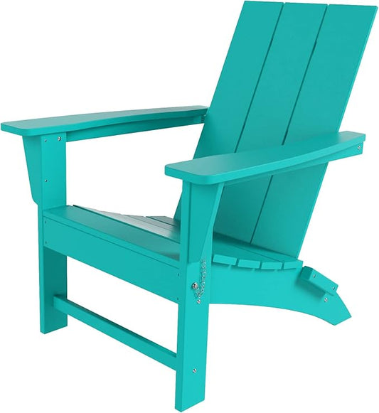 Costaelm Folding Adirondack Chairs, Outdoor Patio Adjustable Lawn Chairs, Weather Resistant Outside Firepit Chairs for Porch, Poolside, Garden, Backyard Deck, Turquoise