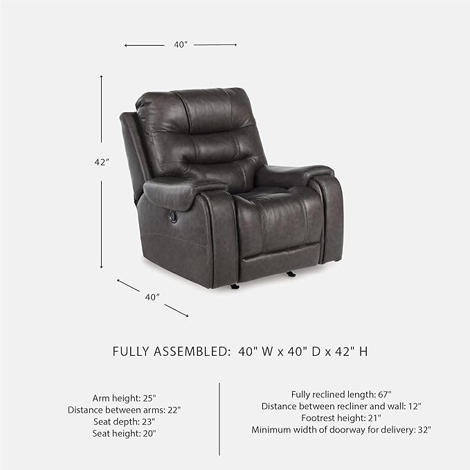 Signature Design by Ashley Trumble Modern Faux Leather Manual Rocker Recliner with Track Arms, Gray