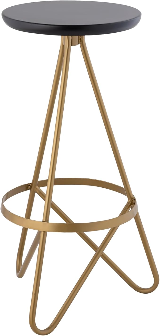 JONATHAN Y BSL1000C Spiroa 30" Modern Industrial Metal Backless Circular Bar Stool for Home, Kitchen, Dining Room, Workspaces, Cafes and Resturants, Black Seat with Gold Frame