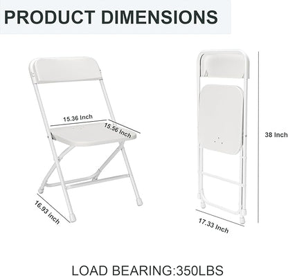 50 Pack Folding Chairs, Heavy Duty White Plastic Stackable Event Chairs for Indoor Outdoor, 350lb Capacity Portable Commercial Banquet Chairs for Wedding, Party, Office