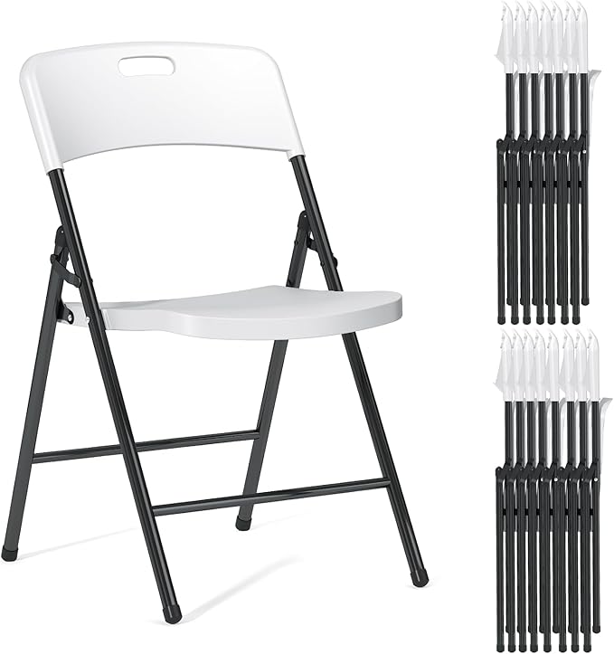 16 Pack Folding Chairs, 700lbs Capacity Heavy Duty Folding Chair with Reinfoced Steel Frame for Indoor/Outdoor Use, White Plastic Foldable Chairs for Party, Patio, Meeting, Wedding and School