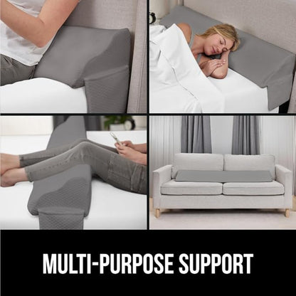 GORILLA GRIP Patent Pending Queen Bed Wedge Pillow Headboard Gap Filler, US Designed, Comfortable Supportive High Density Foam Pillows, Stay in Place Gripping Dots, Wedges Between Mattress, Soft Gray