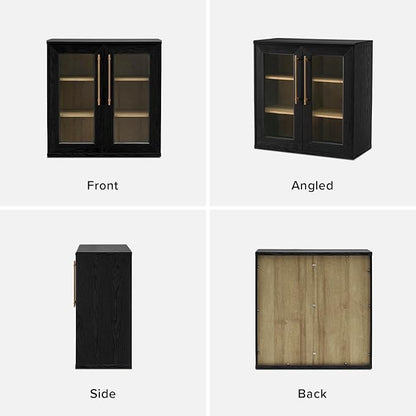 mopio Blake Storage Cabinet, Small Modular Accent Display Sideboard Buffet Cabinet with Storage, Media Console Credenza, for Kitchen, Coffee Bar, Pantry, (Black Oak Acrylic, Single)