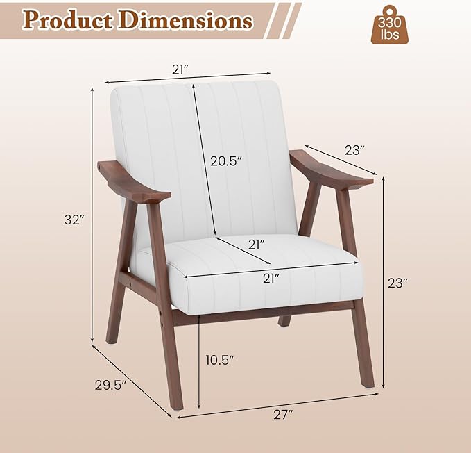 Giantex Mid-Century Modern Accent Chair Set of 2, Upholstered Comfy Living Room Chair with Arms, Anti-Slip Felt Pads, Wooden Frame Soft Padded Armchair for Living Room Bedroom Office Study, Beige