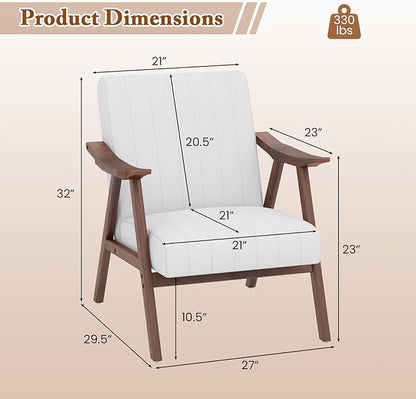 Giantex Mid-Century Modern Accent Chair Set of 2, Upholstered Comfy Living Room Chair with Arms, Anti-Slip Felt Pads, Wooden Frame Soft Padded Armchair for Living Room Bedroom Office Study, Beige
