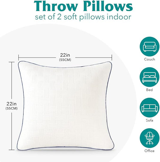 Oubonun 22x22 Pillow Inserts Set of 2 - Square Decorative Throw Pillows for Couch Bed Sofa Living Room Down Alternative Polyester Filling 22 Inch Insert(Beige)