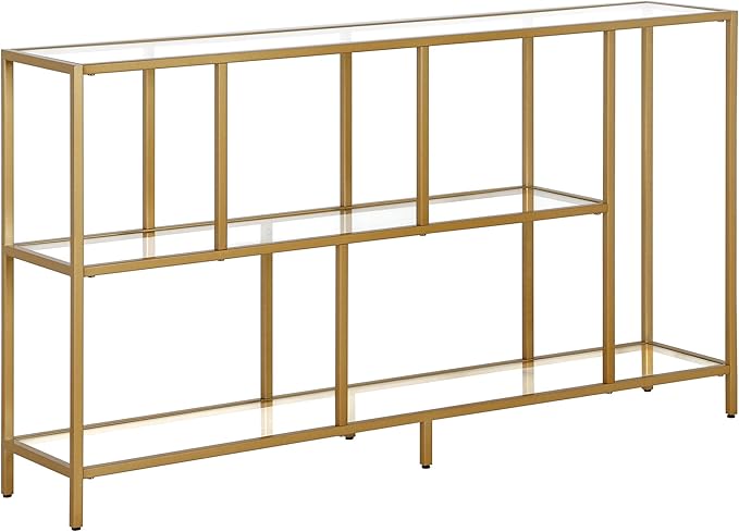 Henn&Hart 52" Wide Rectangular Console Table with Glass Shelves in Brass, Entryway Table, Accent Table for Living Room, Hallway
