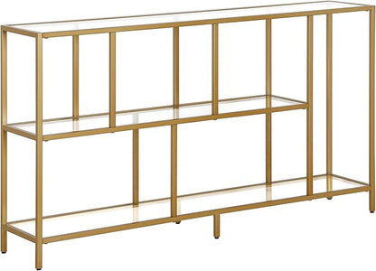 Henn&Hart 52" Wide Rectangular Console Table with Glass Shelves in Brass, Entryway Table, Accent Table for Living Room, Hallway