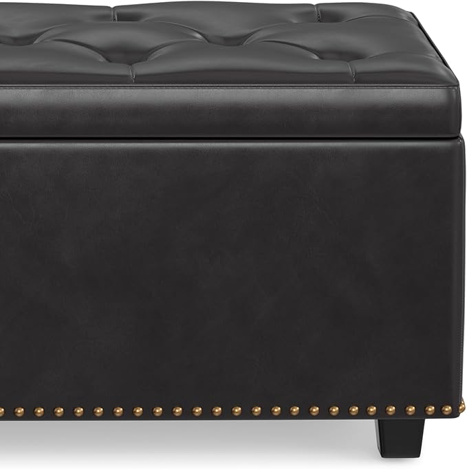 SIMPLIHOME Hamilton 44 inch Wide Traditional Rectangle Lift Top Rectangular Storage Ottoman in Tanners Brown Vegan Faux Leather, Assembled, For the Living Room, Entryway and Family Room