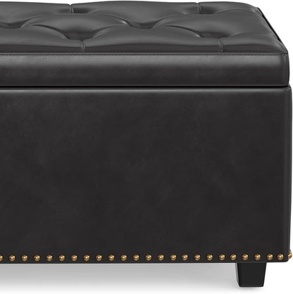 SIMPLIHOME Hamilton 44 inch Wide Traditional Rectangle Lift Top Rectangular Storage Ottoman in Tanners Brown Vegan Faux Leather, Assembled, For the Living Room, Entryway and Family Room