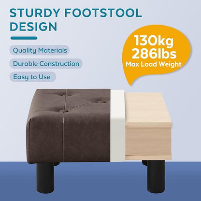 Small Foot Stool Ottoman, Faux Leather Footstool Ottoman Foot Rest for Couch, Rectangle Footstools and Ottomans Small for Living Room, Entryway and Bedroom (Brown)