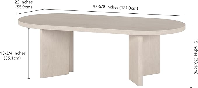 Henn&Hart 48" Oval Wood Low-Profile Coffee Table for Living Room, Family Room or Office, Alder White