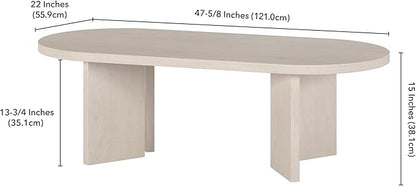 Henn&Hart 48" Oval Wood Low-Profile Coffee Table for Living Room, Family Room or Office, Alder White