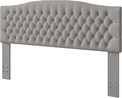 King Headboard Only, Upholstered Headboard for Adjustable Bed Velvet Tufted Cal King Size Wall Mounted Head Board with Solid Wood Legs Head Board, Gray