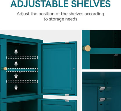 Metal Bathroom Storage Cabinet, Freestanding Pantry Floor Cabinet with 4 Doors and 2 Adjustable Shelves for Living Room, Dining Room, Kitchen (Blue, 43.3" H-4 Doors)