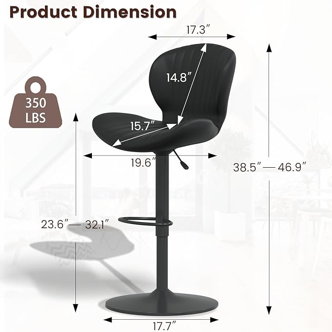 Waleaf Modern Adjustable Swivel Bar Stools Set of 4，Hydraulic Faux Leather Counter Height Barstool with Ergonomic Backrest and Footrest,Upholstered Pub Dining Chairs for Kitchen Island