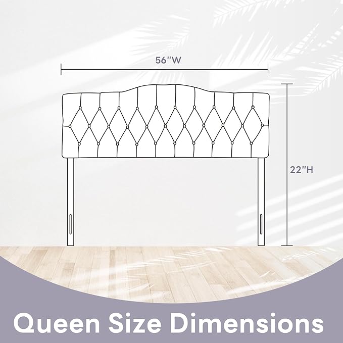 Upholstered Queen Headboard, Button Diamond Tufted Headboard with Adjustable Height and Solid Wood Leg, Velvet Padded Headboards for Queen Size Bed, Modern Head Board, White