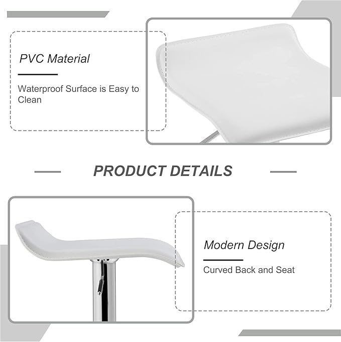 VECELO Bar Stools Set of 2, Swivel Bar Chairs, Adjustable Counter Bar Stools, Modern Armless PVC Stools for Kitchen/Island/Bar/Dining Room/Party, White