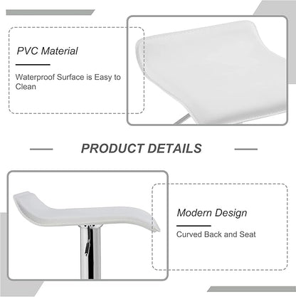 VECELO Bar Stools Set of 2, Swivel Bar Chairs, Adjustable Counter Bar Stools, Modern Armless PVC Stools for Kitchen/Island/Bar/Dining Room/Party, White