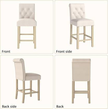 GOTMINSI 24" Bar Stools Set of 4 for Kitchen Island Upholstered Counter Height Bar Stools with Button Tufted Decoration Barstools Home Kitchen Island Wooden Bar Chairs Beige