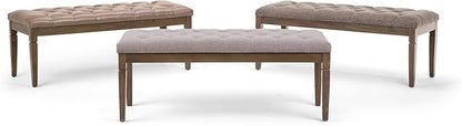SIMPLIHOME Waverly 48 inch Wide Traditional Rectangle Tufted Ottoman Bench in Cloud Grey Linen Look Fabric, Assembled, For the Living Room and Bedroom