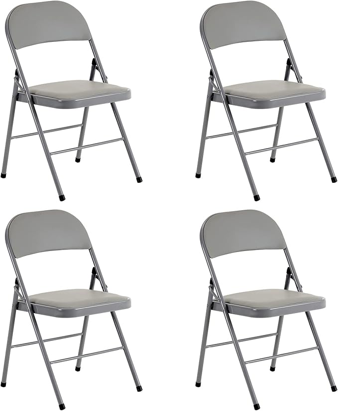 4PCS Elegant Folding Metal Chairs with Padded Seats,Potable Iron & PVC Durable Chairs for Convention & Exhibition Easy to take fit for Any Occasions 330lbs Capacity (Grey, 4 PCS)