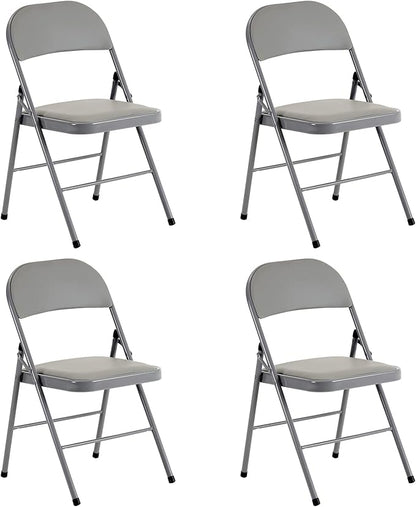 4PCS Elegant Folding Metal Chairs with Padded Seats,Potable Iron & PVC Durable Chairs for Convention & Exhibition Easy to take fit for Any Occasions 330lbs Capacity (Grey, 4 PCS)