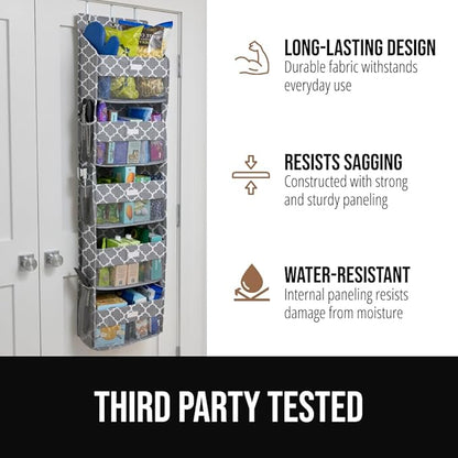 GORILLA GRIP Over The Door Organizer Storage, 5 Deep Hanging Shelves, Holds 50lbs, Closet Organizers Shelf for Bedroom, Bathroom, Nursery, Dorm Essentials, 3 Metal Hooks, 58x15 Inches, Quatrefoil