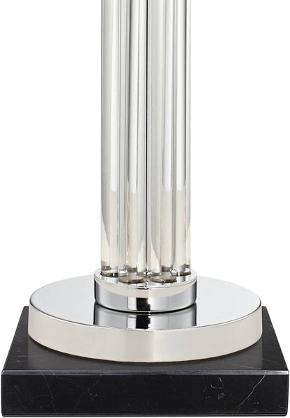 Possini Euro Design Cadence Modern Table Lamp 30" Tall with Square Black Marble Riser Linear Glass Rod White Linen Drum Shade for Bedroom Living Room Nightstand Bedside Night Stand Office Kids Room