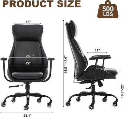 Home Office Desk Chair, PU Casters Ergonomic Computer Chair with Lumbar Support, Adjustable Height, 360°Rolling Swivel Chair, High Back Executive Task, Padded Armrests Chair, Black Leather